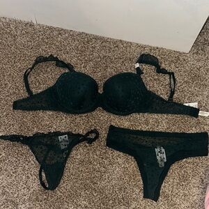 NWT PINK Victoria's Secret Green Bra and Two Panties